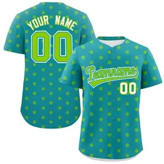 Aqua Neon Green Polka Dot Graffiti Authentic Baseball Jersey 1