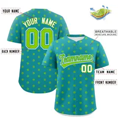 Aqua Neon Green Polka Dot Graffiti Authentic Baseball Jersey 2