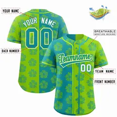 Aqua Neon Green Split Flower Graffiti Baseball Jersey 2