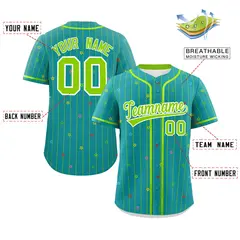 Aqua Neon Green Stripe Star Pattern Baseball Jersey 2