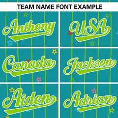 Aqua Neon Green Stripe Star Pattern Baseball Jersey 3