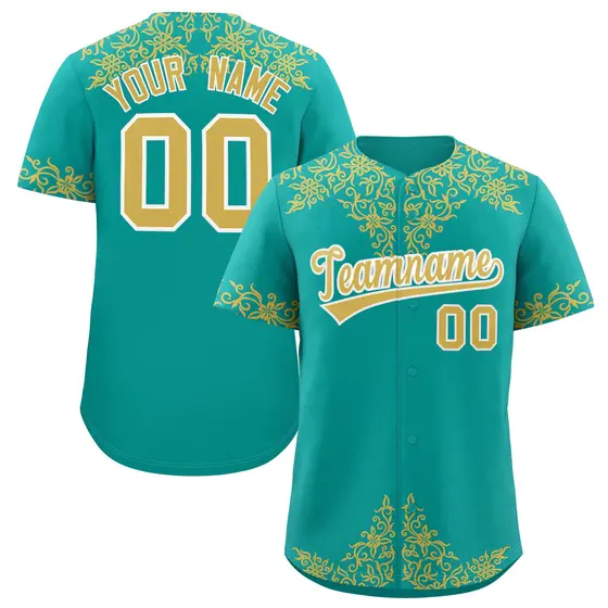 Aqua Old Gold Baroque Style Baseball Jersey