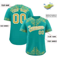 Aqua Old Gold Baroque Style Baseball Jersey 2