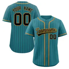 Aqua Old Gold-Black Stripe Full Button Baseball Jersey