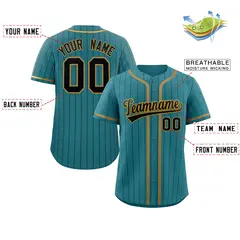 Aqua Old Gold-Black Stripe Full Button Baseball Jersey 2