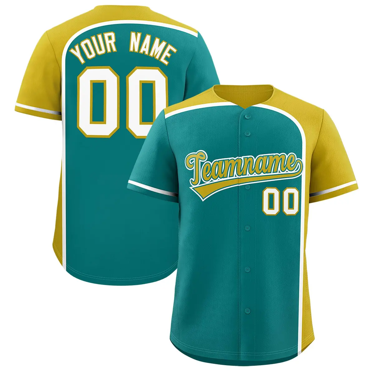 Aqua Old Gold Color Block Authentic Baseball Jersey