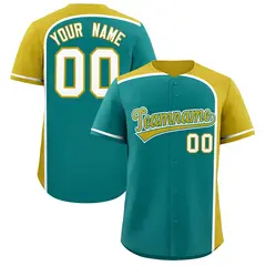 Aqua Old Gold Color Block Authentic Baseball Jersey 1