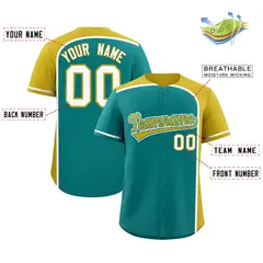 Aqua Old Gold Color Block Authentic Baseball Jersey 2