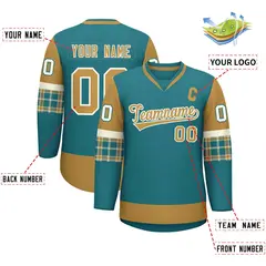 Aqua Old Gold-Cream Raglan Sleeves V-Neck Hockey Jersey 2