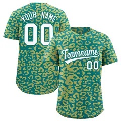 Aqua Old Gold Leopard Print Baseball Jersey 1