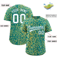 Aqua Old Gold Leopard Print Baseball Jersey 2