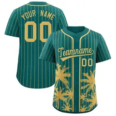 Aqua Old Gold Pinstripe Coconut Tree Baseball Jersey