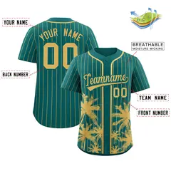 Aqua Old Gold Pinstripe Coconut Tree Baseball Jersey 2