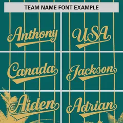 Aqua Old Gold Pinstripe Coconut Tree Baseball Jersey 3