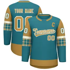 Aqua Old Gold Raglan Round-Neck Hockey Jersey 1