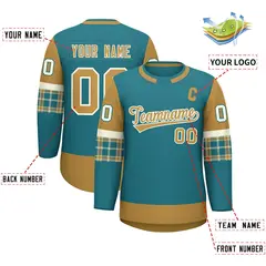 Aqua Old Gold Raglan Round-Neck Hockey Jersey 2
