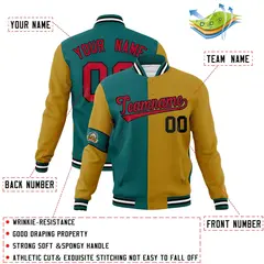 Aqua Old Gold-Red Two Tone Split Letterman Varsity Jacket 4