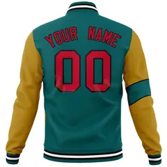 Aqua Old Gold-Red Two Tone Split Letterman Varsity Jacket 6