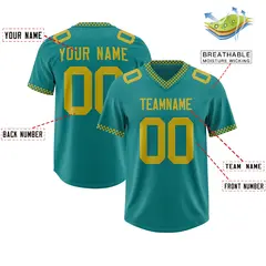Aqua Old Gold Square Neckline Football Jersey 2