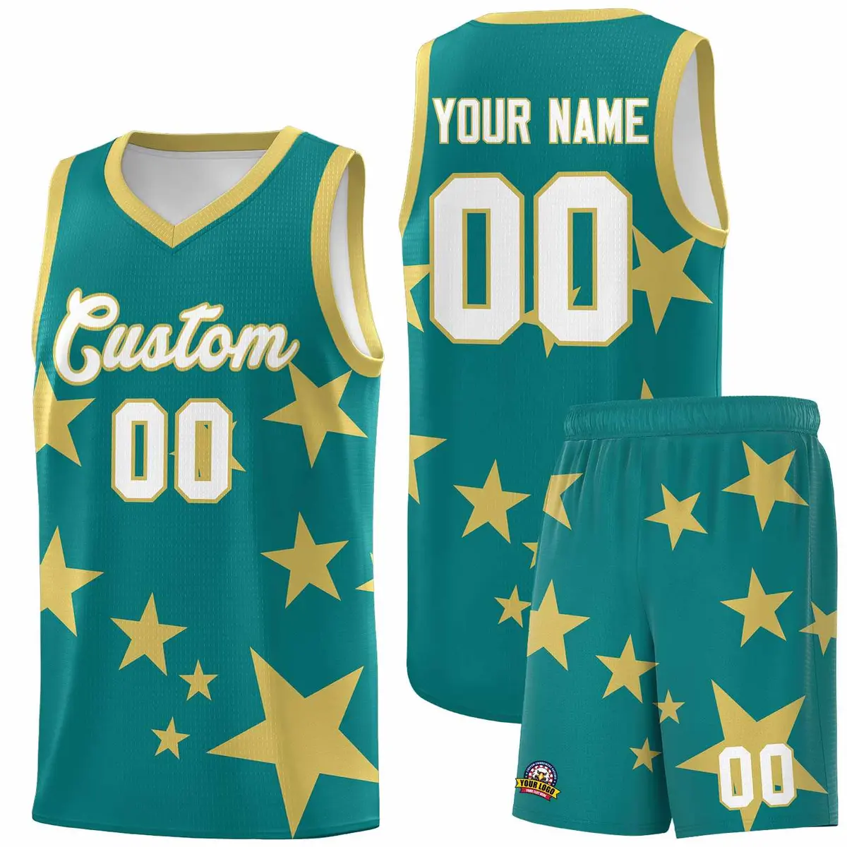 Aqua Old Gold Star Graffiti Basketball Jersey Sets