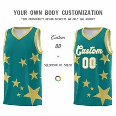 Aqua Old Gold Star Graffiti Basketball Jersey Sets 3
