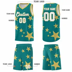 Aqua Old Gold Star Graffiti Basketball Jersey Sets 5