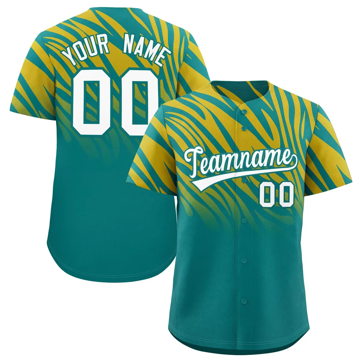 Aqua Old Gold Tiger Stripe Gradient Animal Print Baseball Jersey
