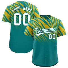 Aqua Old Gold Tiger Stripe Gradient Animal Print Baseball Jersey 1