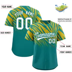 Aqua Old Gold Tiger Stripe Gradient Animal Print Baseball Jersey 2