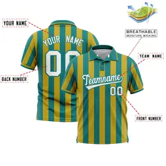 Aqua Old Gold Vertical Stripes Performance Polo Shirt 2