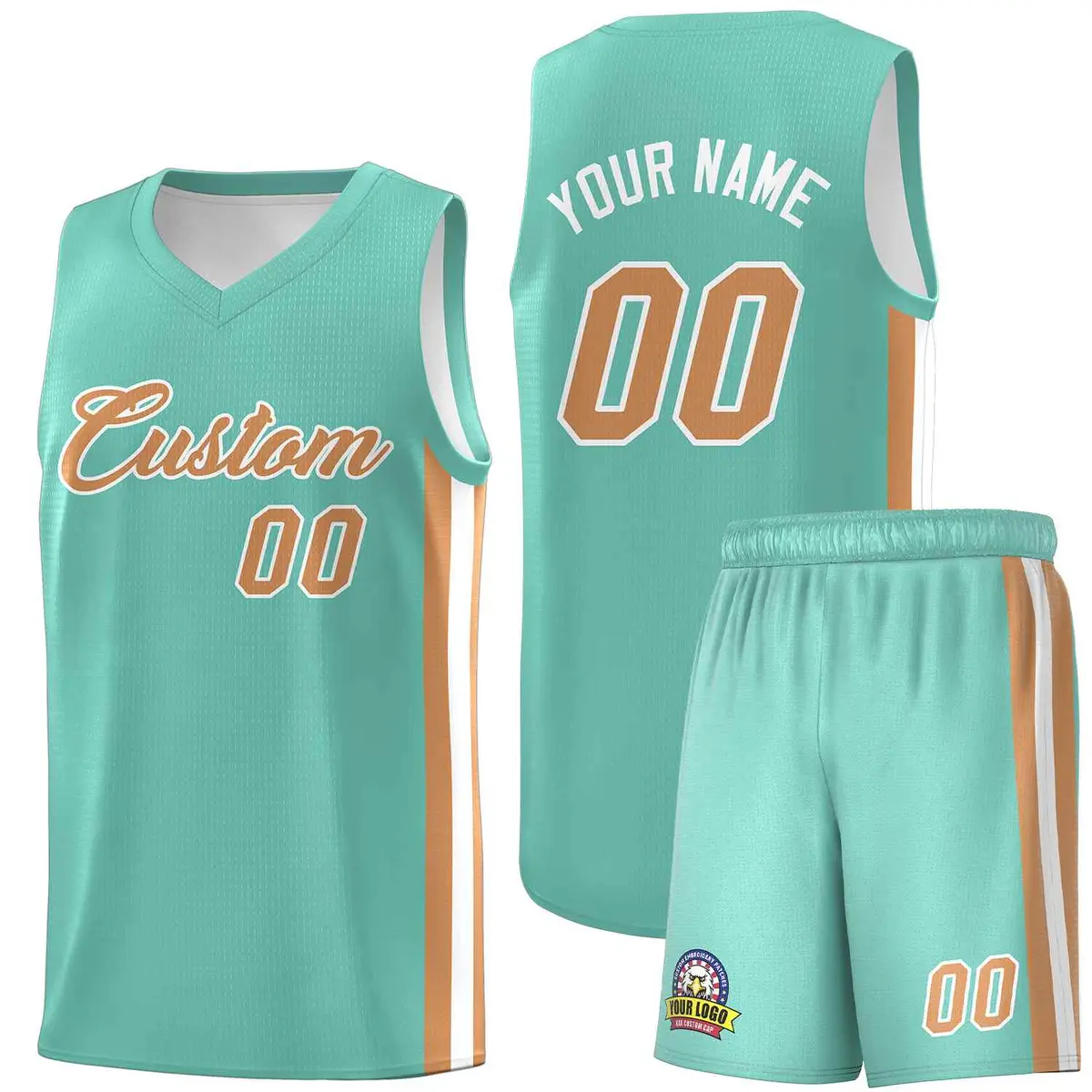 Aqua Old Gold-White Classic Sports Uniform Basketball Jersey