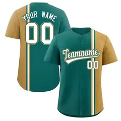 Aqua Old Gold-White Color Block Authentic Baseball Jersey