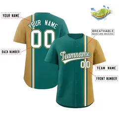Aqua Old Gold-White Color Block Authentic Baseball Jersey 2