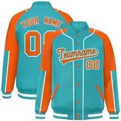 Aqua Orange-Aqua Raglan Full-Snap Letterman Baseball Jacket
