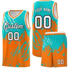 Aqua Orange Beast Pattern Sports Basketball Jersey 1