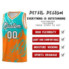 Aqua Orange Beast Pattern Sports Basketball Jersey 2