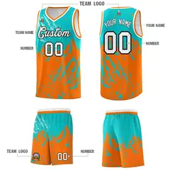 Aqua Orange Beast Pattern Sports Basketball Jersey 5