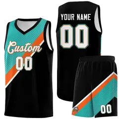 Aqua Orange Black Diagonal Stripes Color Block Basketball Jersey
