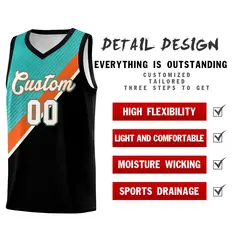 Aqua Orange Black Diagonal Stripes Color Block Basketball Jersey 2
