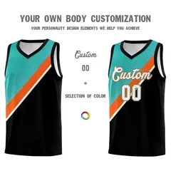 Aqua Orange Black Diagonal Stripes Color Block Basketball Jersey 3