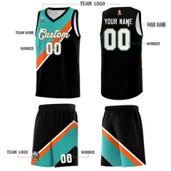 Aqua Orange Black Diagonal Stripes Color Block Basketball Jersey 5