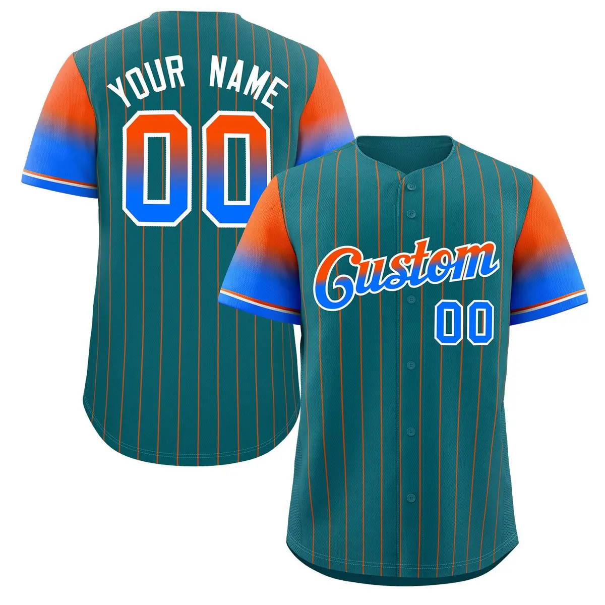 Aqua Orange Blue-White Stripe Gradient Baseball Jersey
