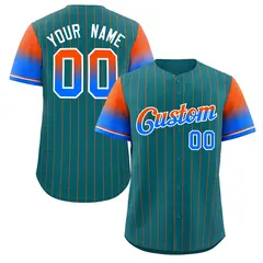 Aqua Orange Blue-White Stripe Gradient Baseball Jersey
