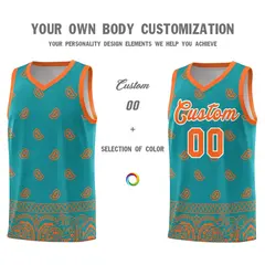 Aqua Orange Cashew Pattern Basketball Uniform Jersey 10