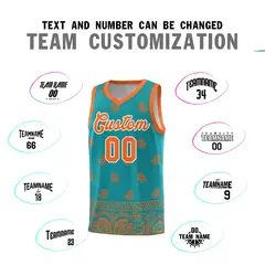 Aqua Orange Cashew Pattern Basketball Uniform Jersey 11