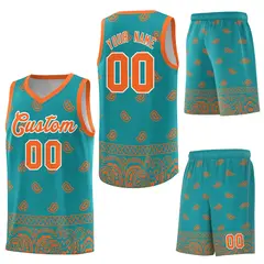 Aqua Orange Cashew Pattern Basketball Uniform Jersey 13