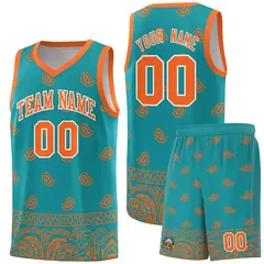 Aqua Orange Cashew Pattern Basketball Uniform Jersey 15