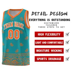 Aqua Orange Cashew Pattern Basketball Uniform Jersey 16