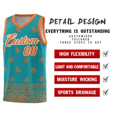 Aqua Orange Cashew Pattern Basketball Uniform Jersey 2