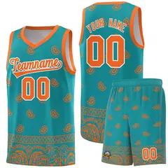 Aqua Orange Cashew Pattern Basketball Uniform Jersey 22